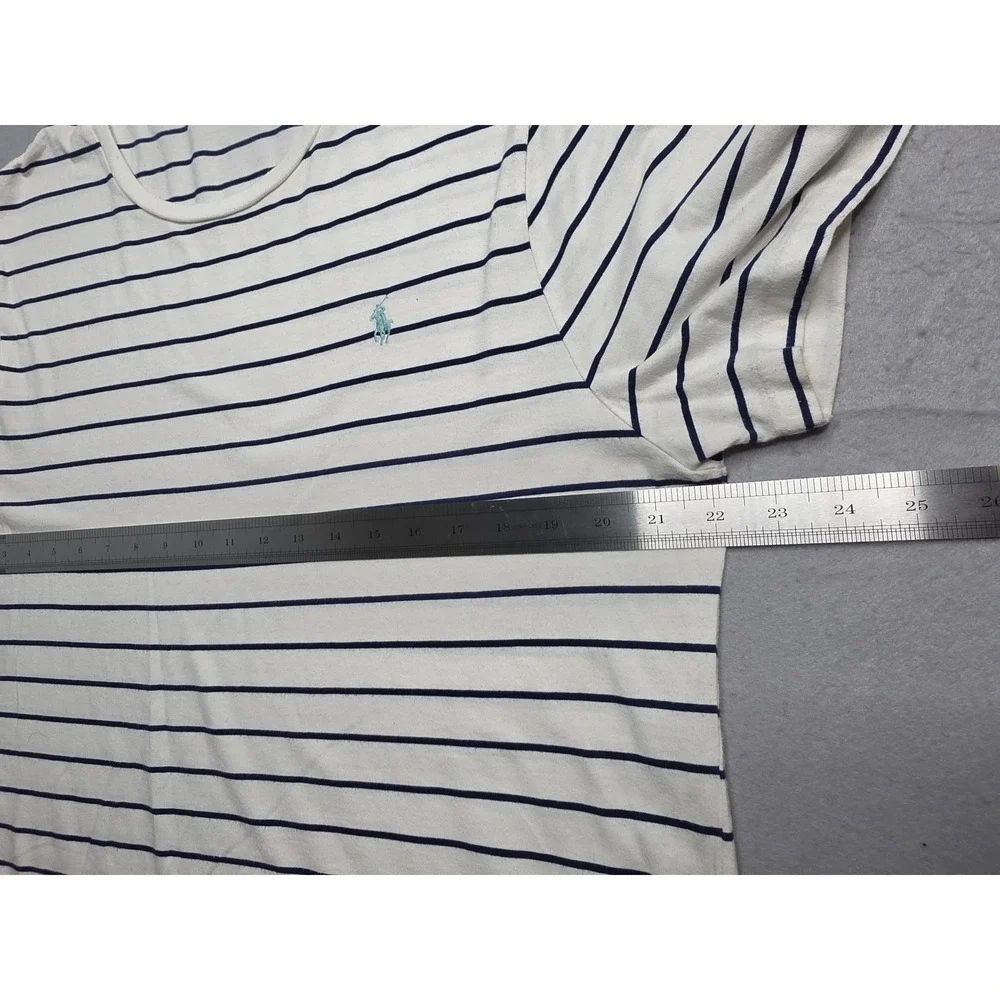 Polo Ralph Lauren T-Shirt Men's XL White Striped Custom Slim Fit 100% Cotton